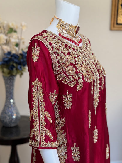 Maroon Zardosi Kameez with Lengha