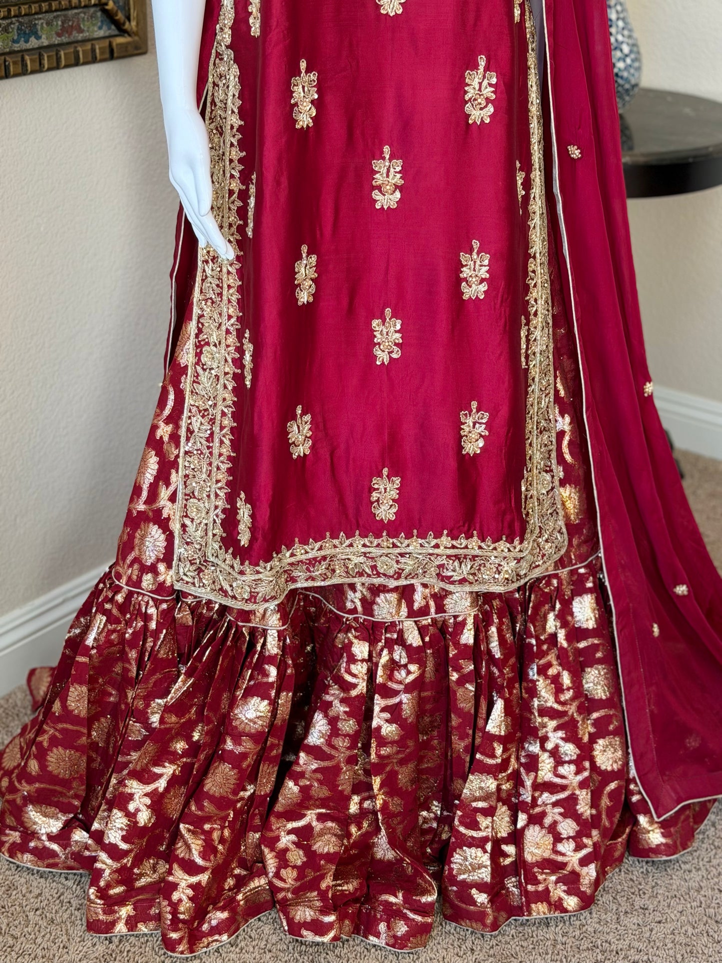 Maroon Zardosi Kameez with Lengha