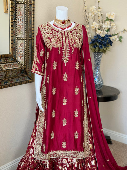 Maroon Zardosi Kameez with Lengha