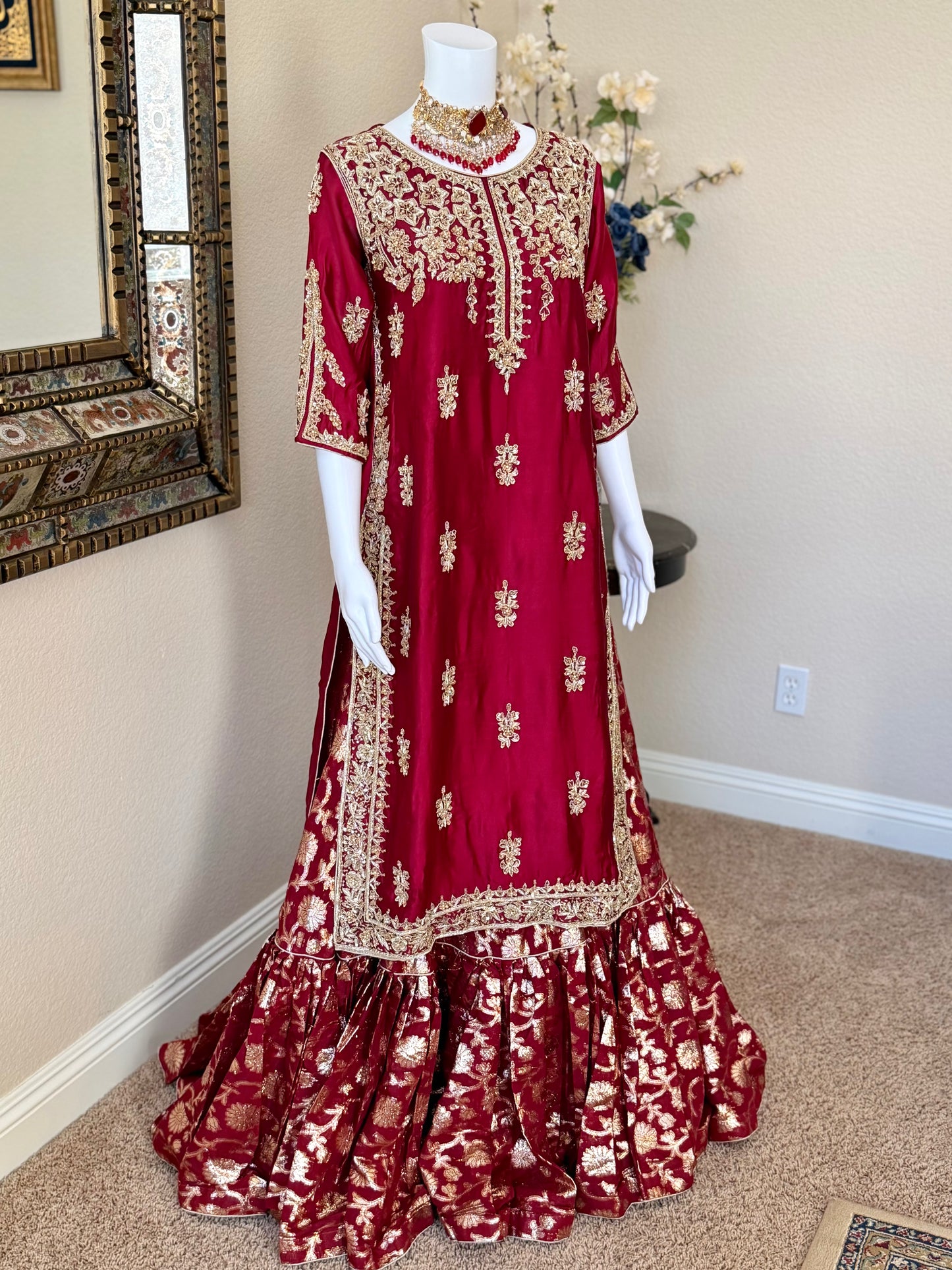 Maroon Zardosi Kameez with Lengha