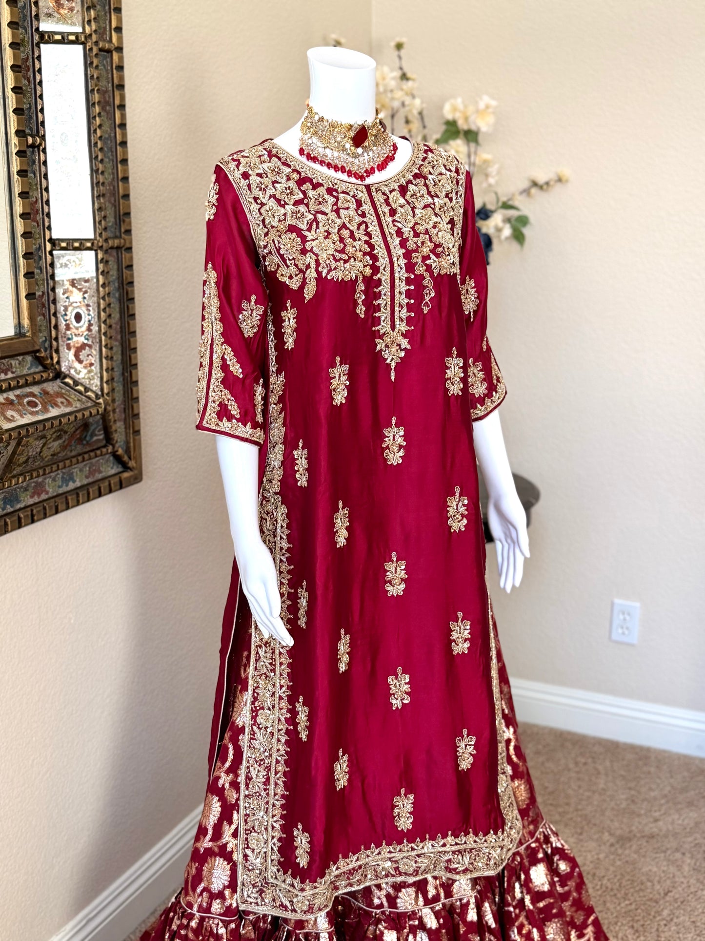 Maroon Zardosi Kameez with Lengha