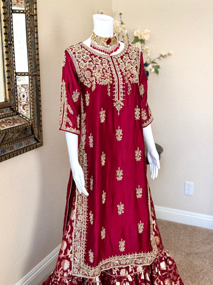 Maroon Zardosi Kameez with Lengha