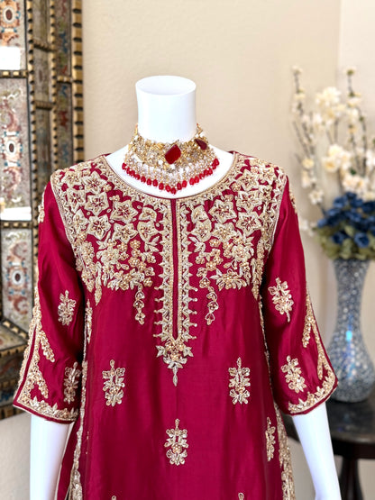 Maroon Zardosi Kameez with Lengha
