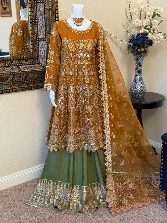 Mustard Frock with Lengha