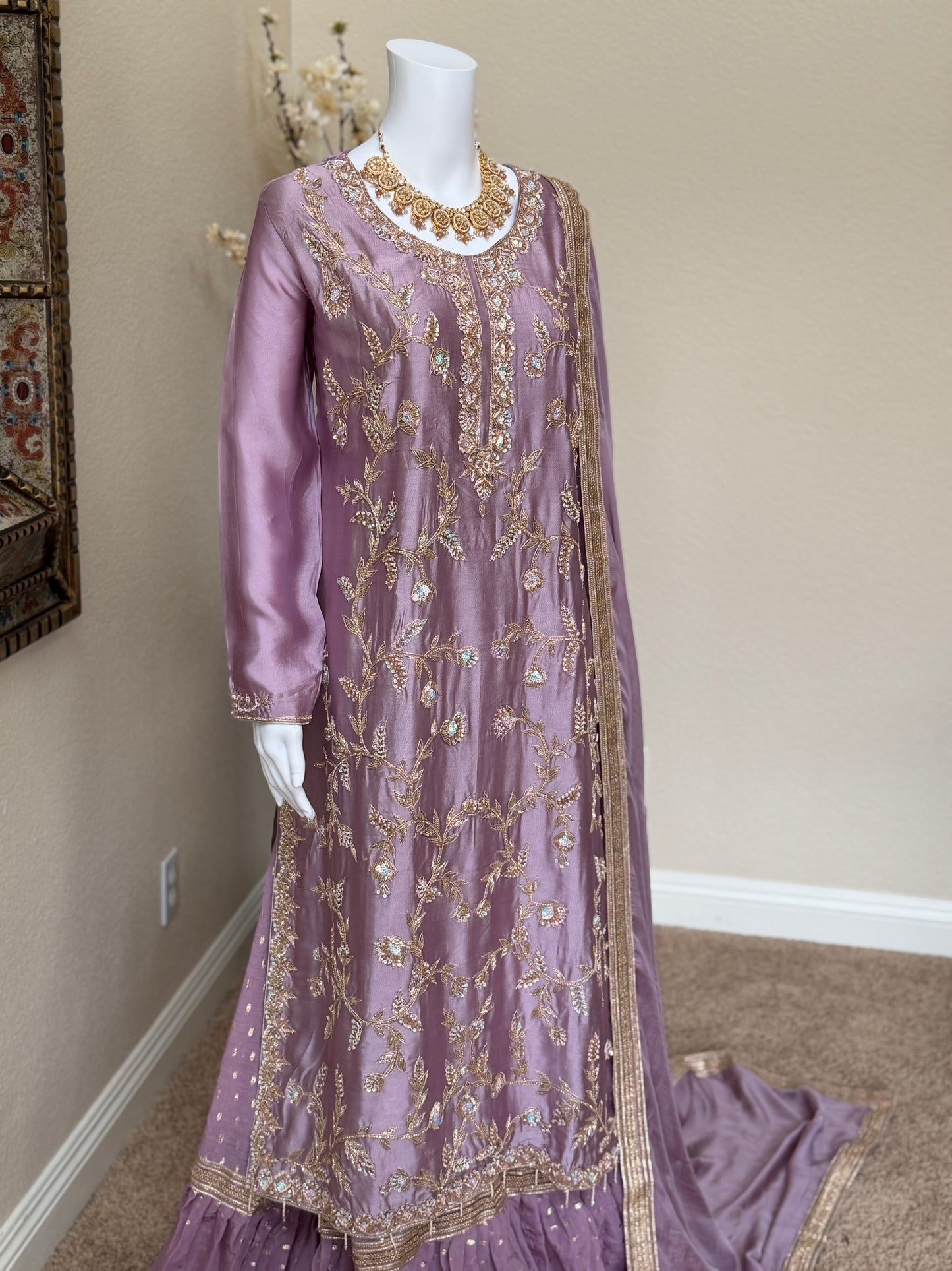 Lavender Zardosi Kameez with Lengha