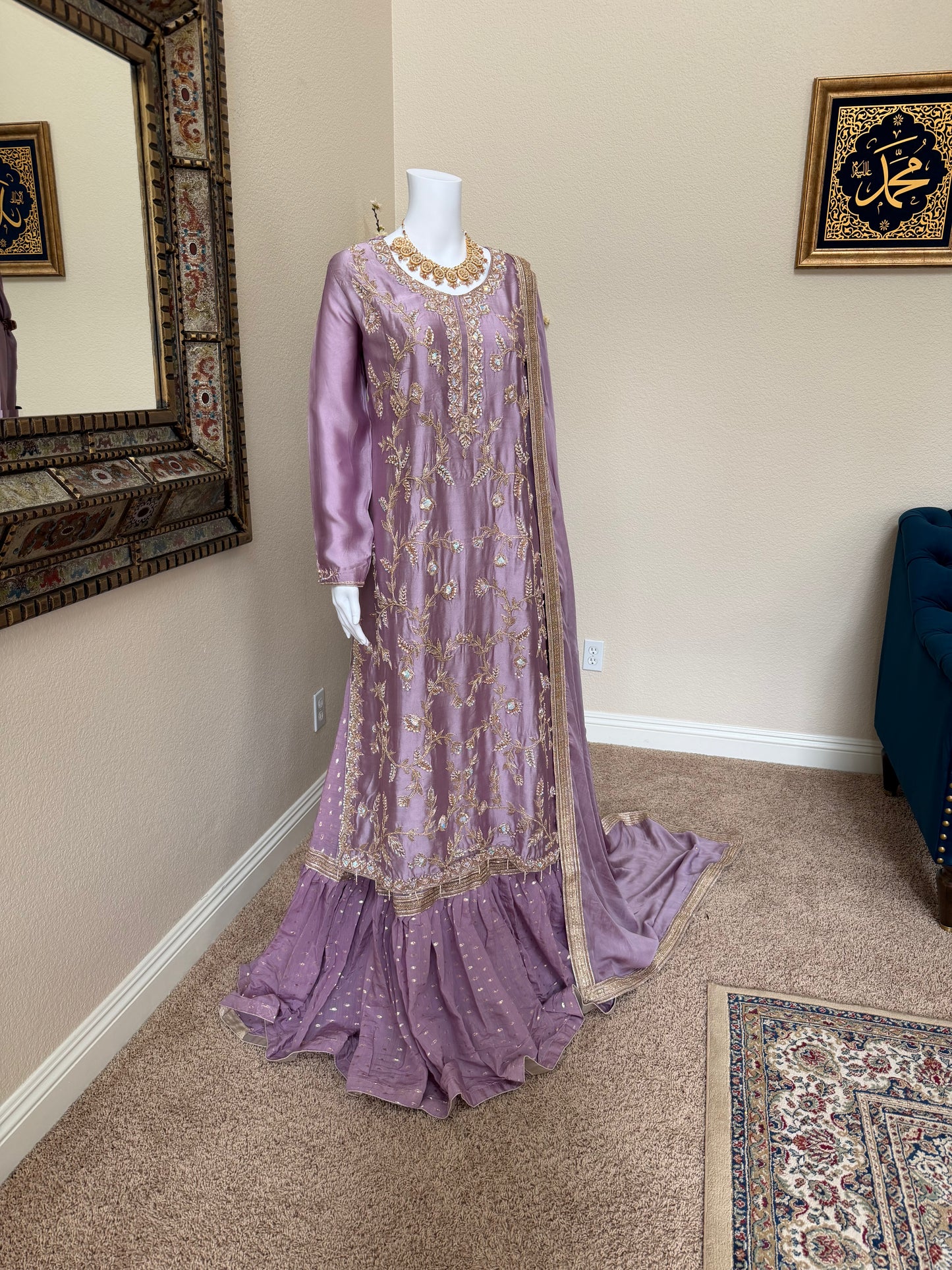 Lavender Zardosi Kameez with Lengha
