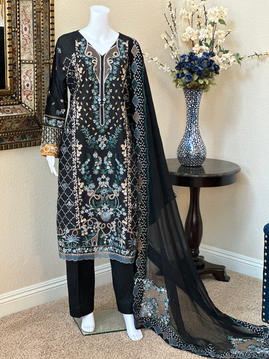 Black Floral Kameez with Trouser