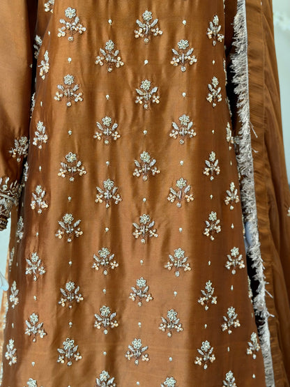 Mocha Brown Zardosi Kameez with Lengha