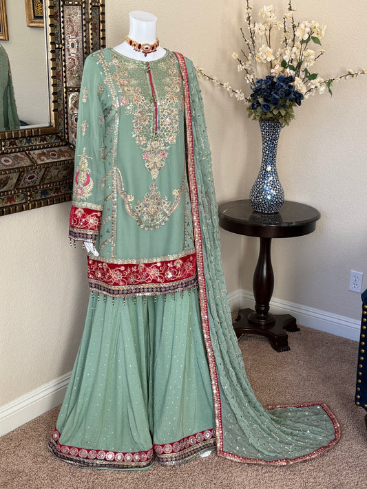 Soft Sage Sharara Suit
