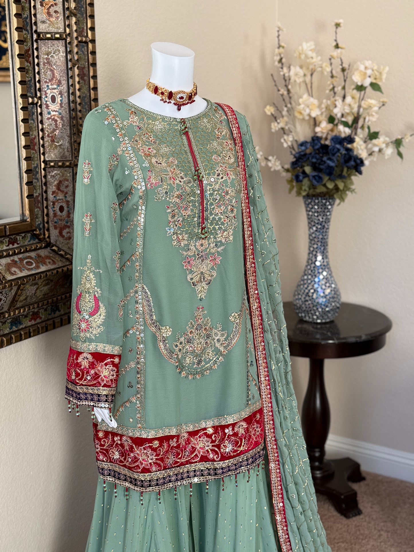 Soft Sage Sharara Suit