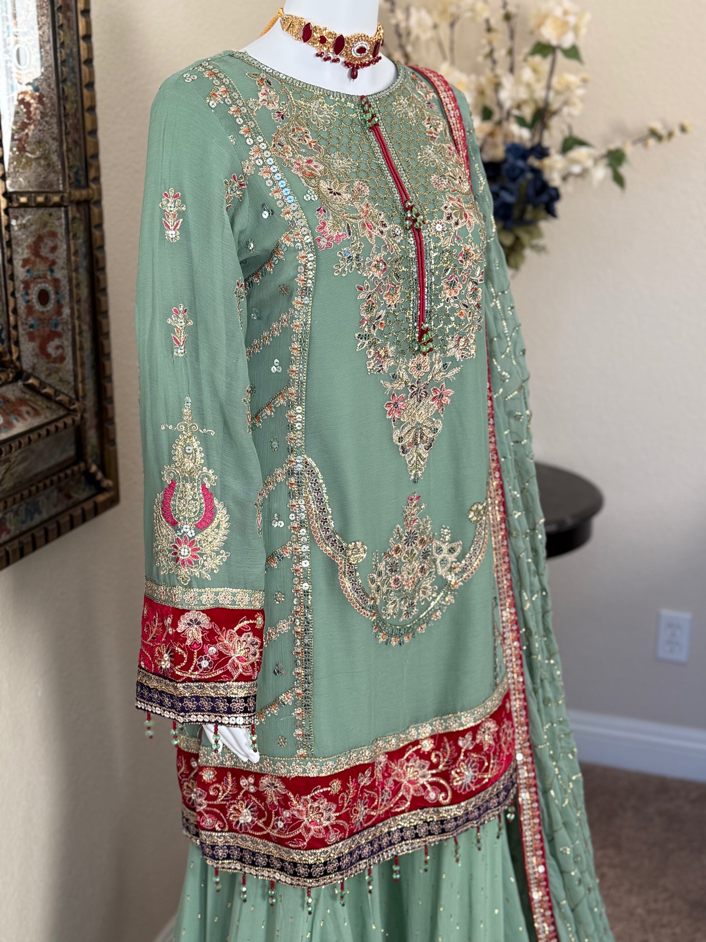 Soft Sage Sharara Suit