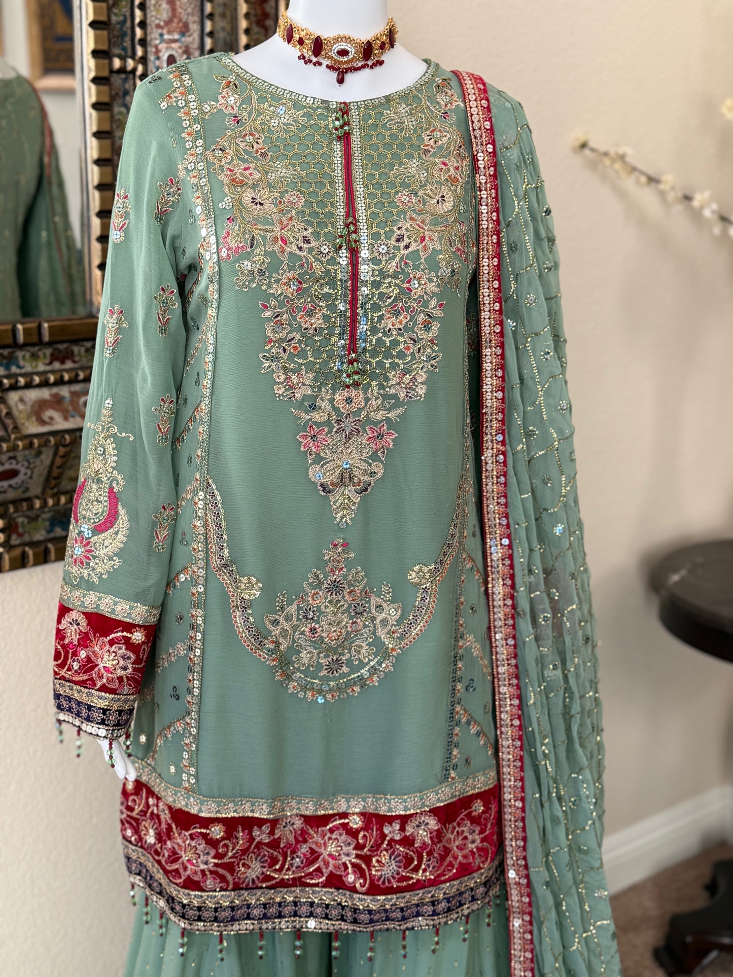 Soft Sage Sharara Suit