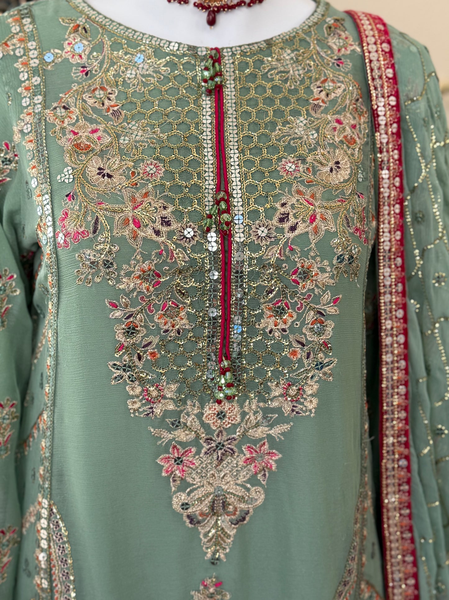 Soft Sage Sharara Suit
