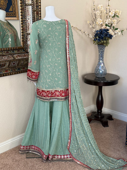 Soft Sage Sharara Suit