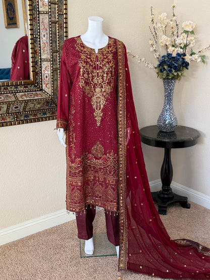 Maroon Kameez With Trouser
