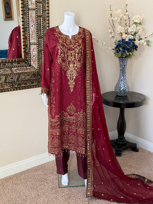 Maroon Kameez With Trouser