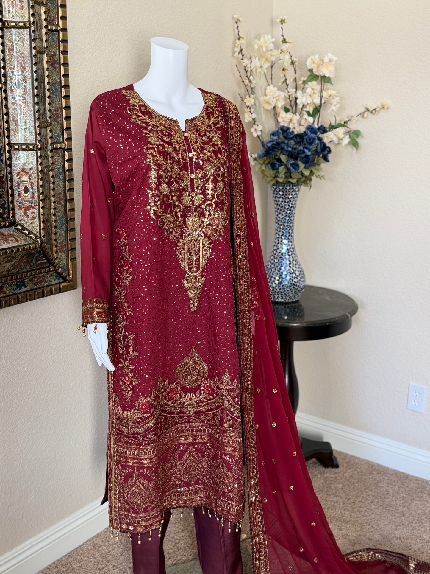 Maroon Kameez With Trouser