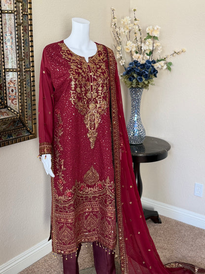 Maroon Kameez With Trouser