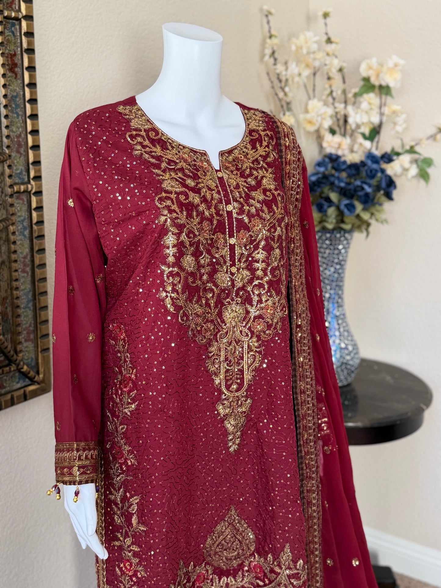 Maroon Kameez With Trouser