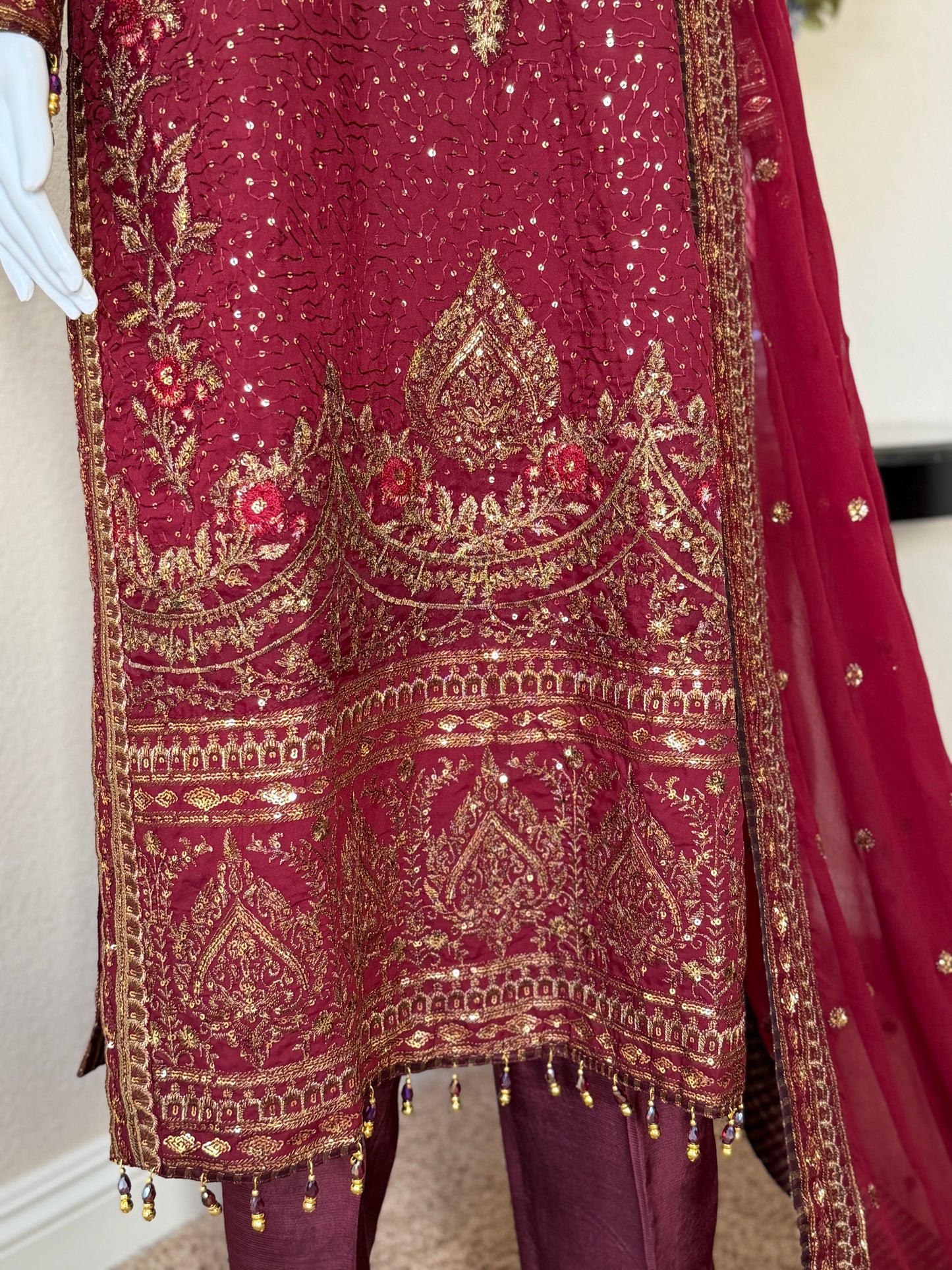 Maroon Kameez With Trouser