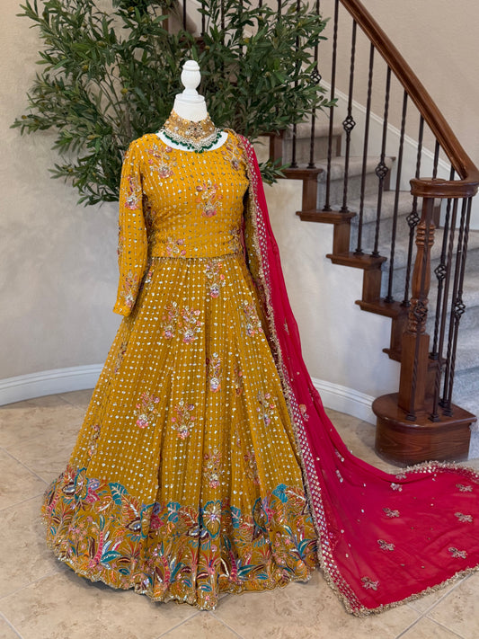 Floral Lengha - Mustard