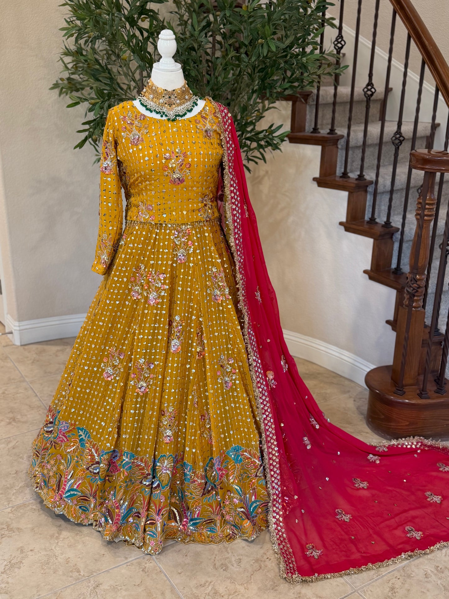 Floral Lengha - Mustard