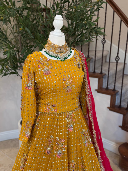 Floral Lengha - Mustard