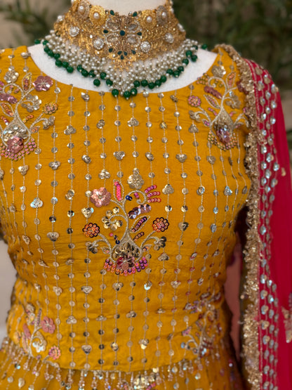 Floral Lengha - Mustard