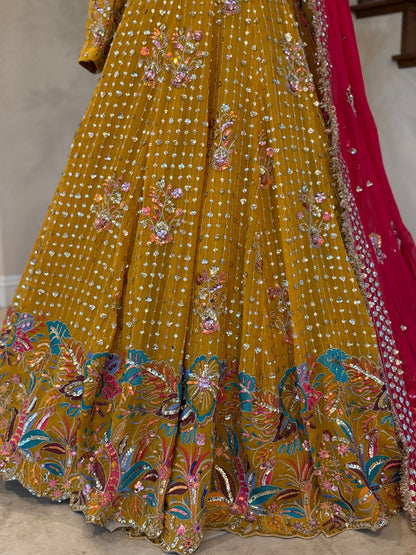 Floral Lengha - Mustard