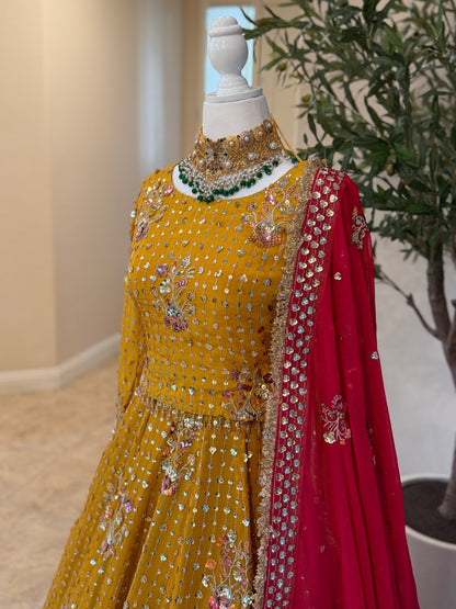 Floral Lengha - Mustard