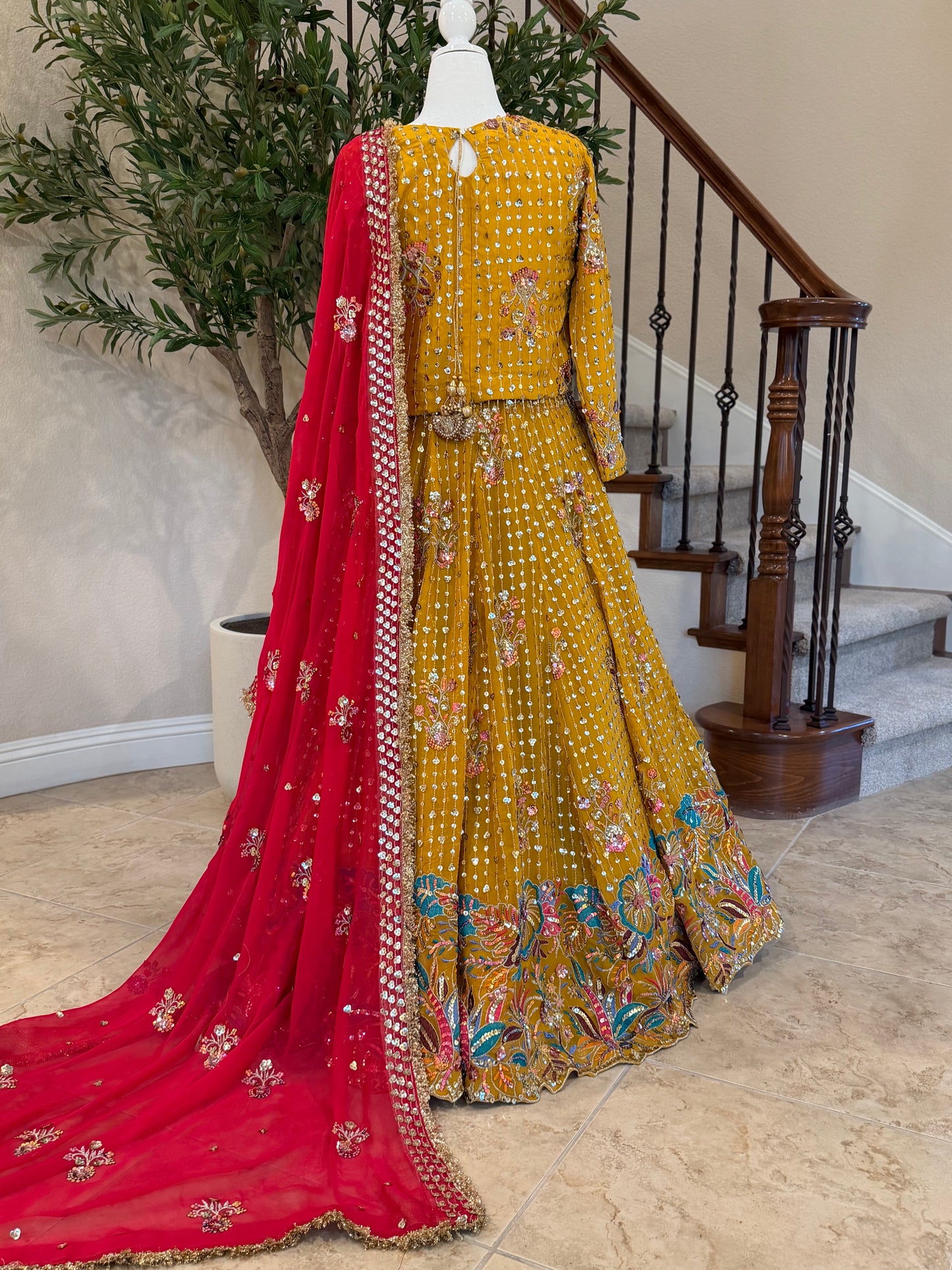 Floral Lengha - Mustard
