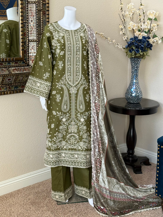 Olive Kameez with Trouser