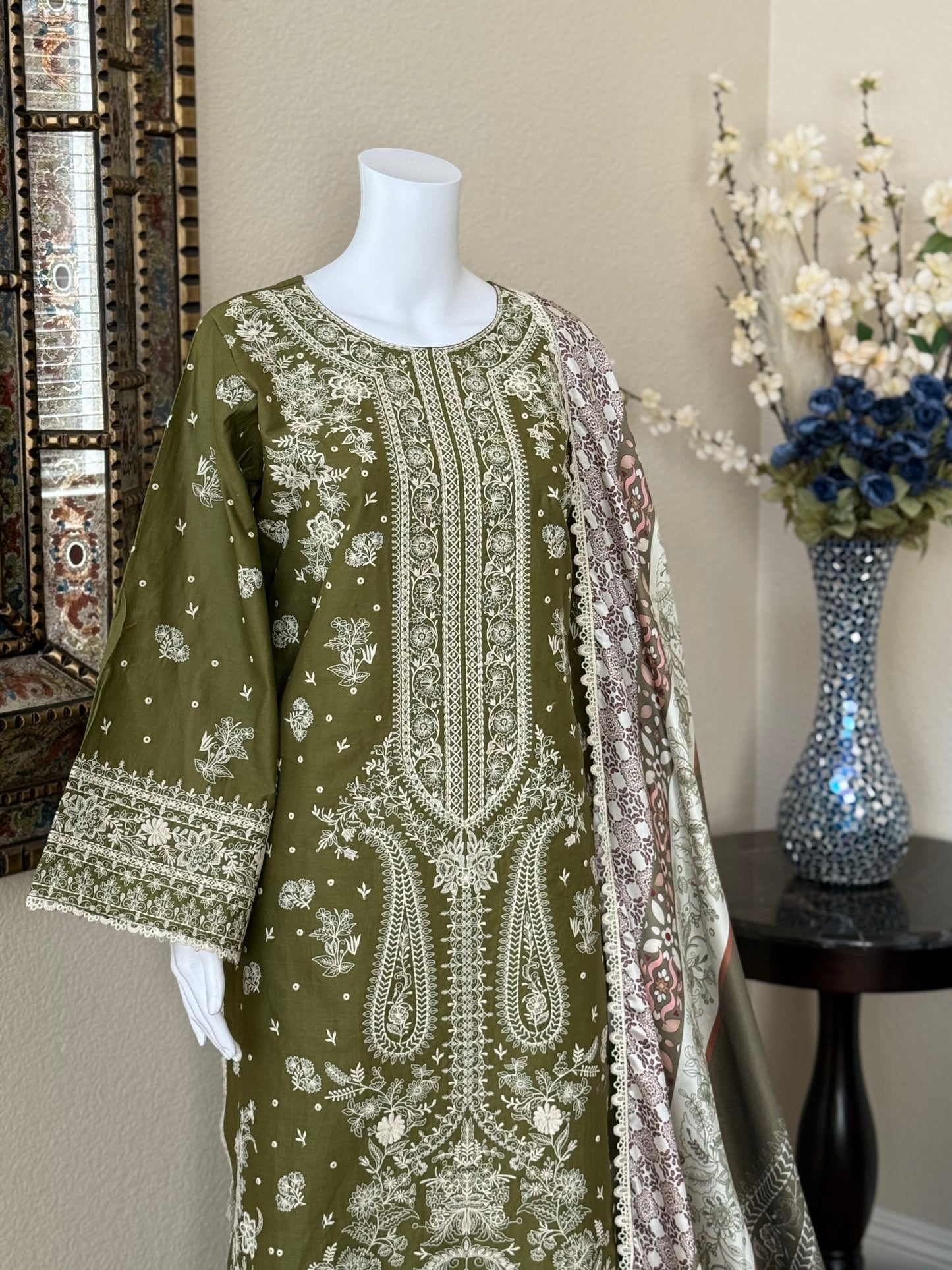 Olive Kameez with Trouser