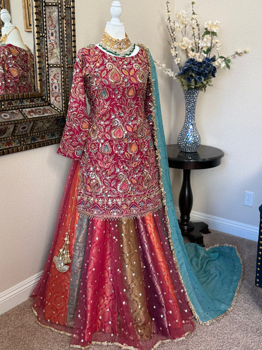Satrangi Lengha (Long Kameez)