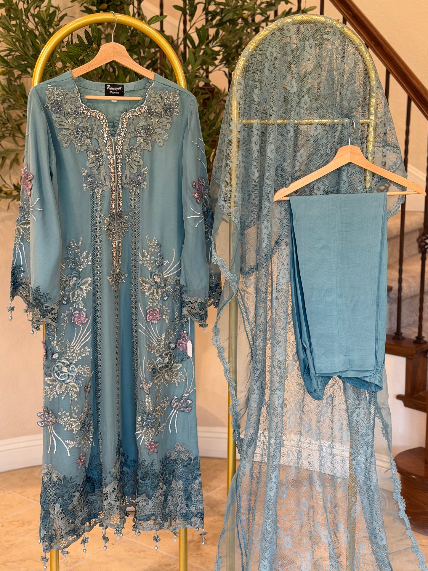 Powder Blue Kameez with Trouser