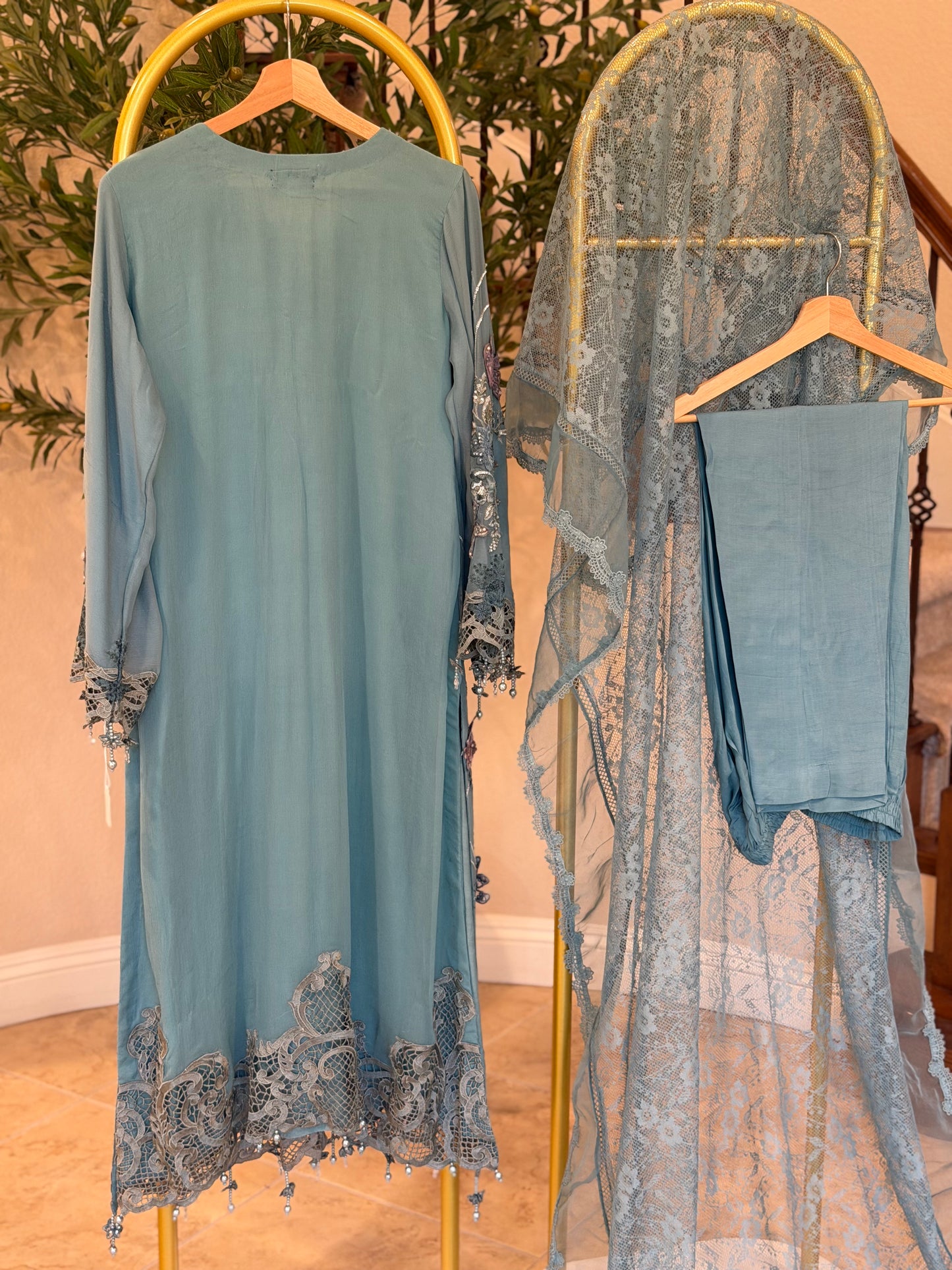 Powder Blue Kameez with Trouser