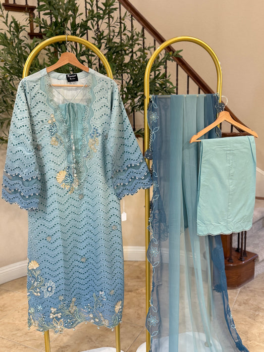 Ombre Blue Kameez with Trouser