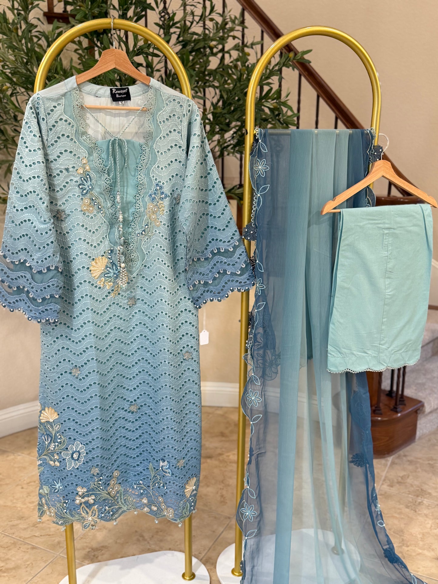 Ombre Blue Kameez with Trouser
