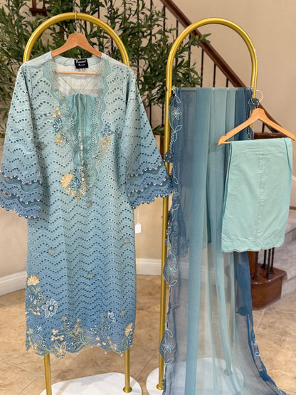 Ombre Blue Kameez with Trouser
