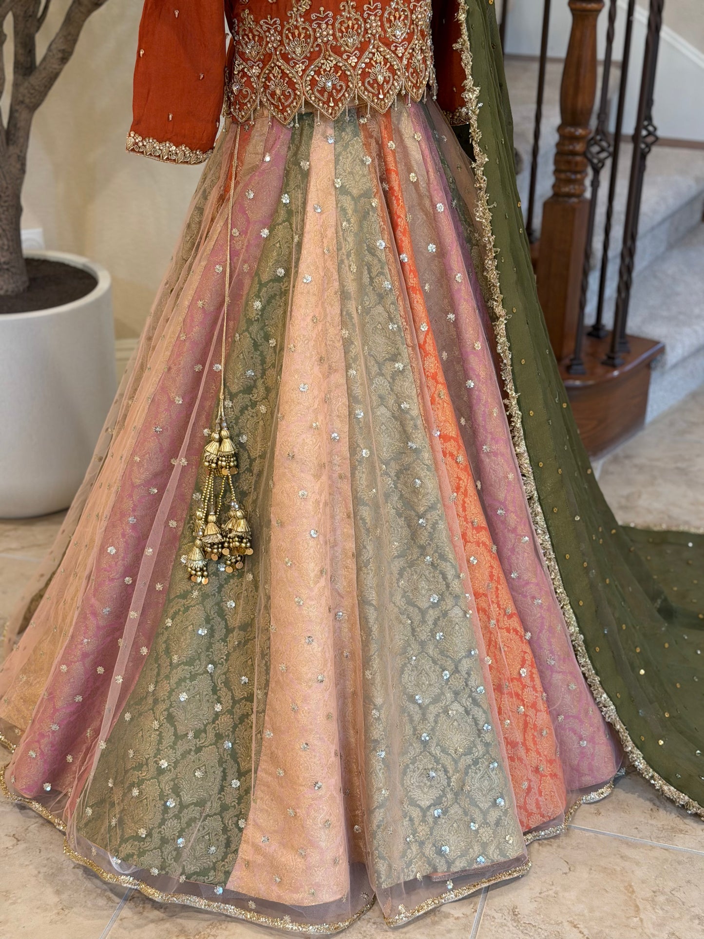 Satrangi Lengha - Rust Brown Zardosi Blouse
