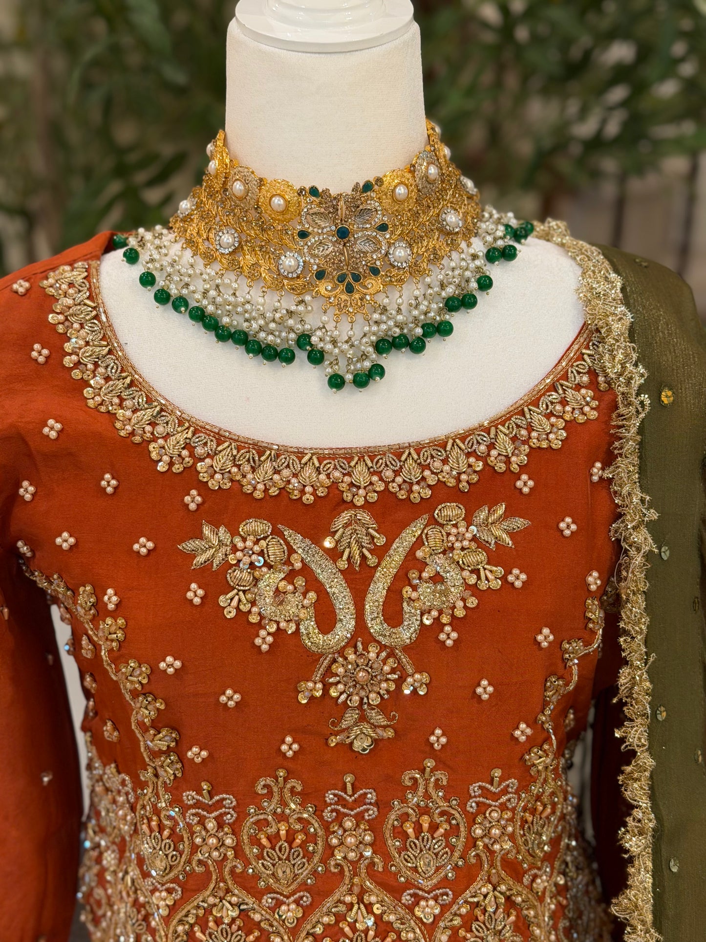Satrangi Lengha - Rust Brown Zardosi Blouse