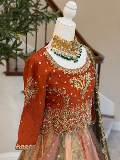 Satrangi Lengha - Rust Brown Zardosi Blouse