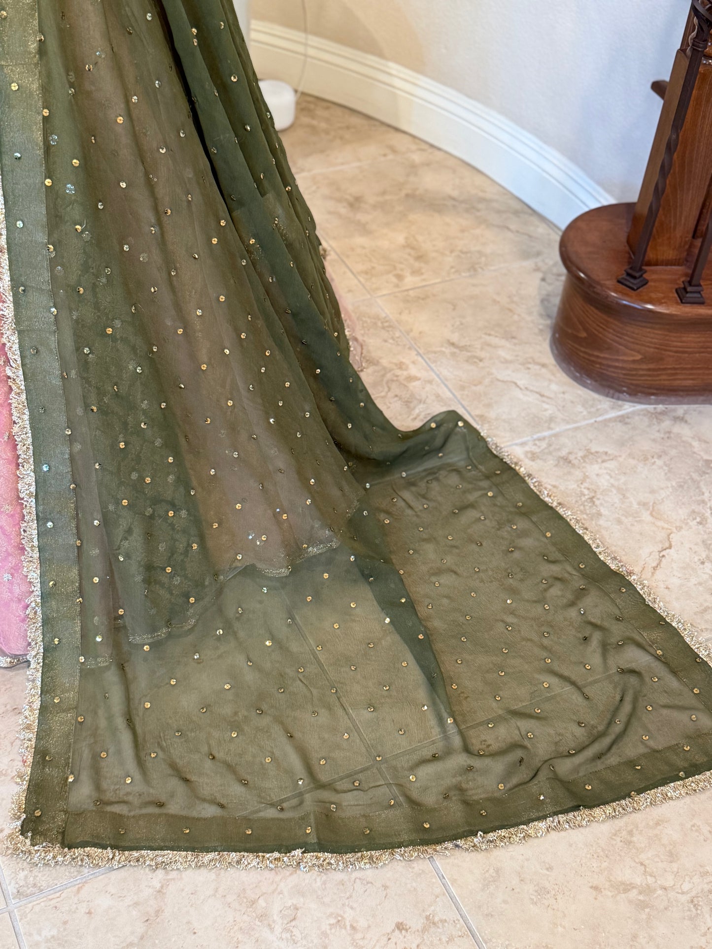 Satrangi Lengha - Rust Brown Zardosi Blouse