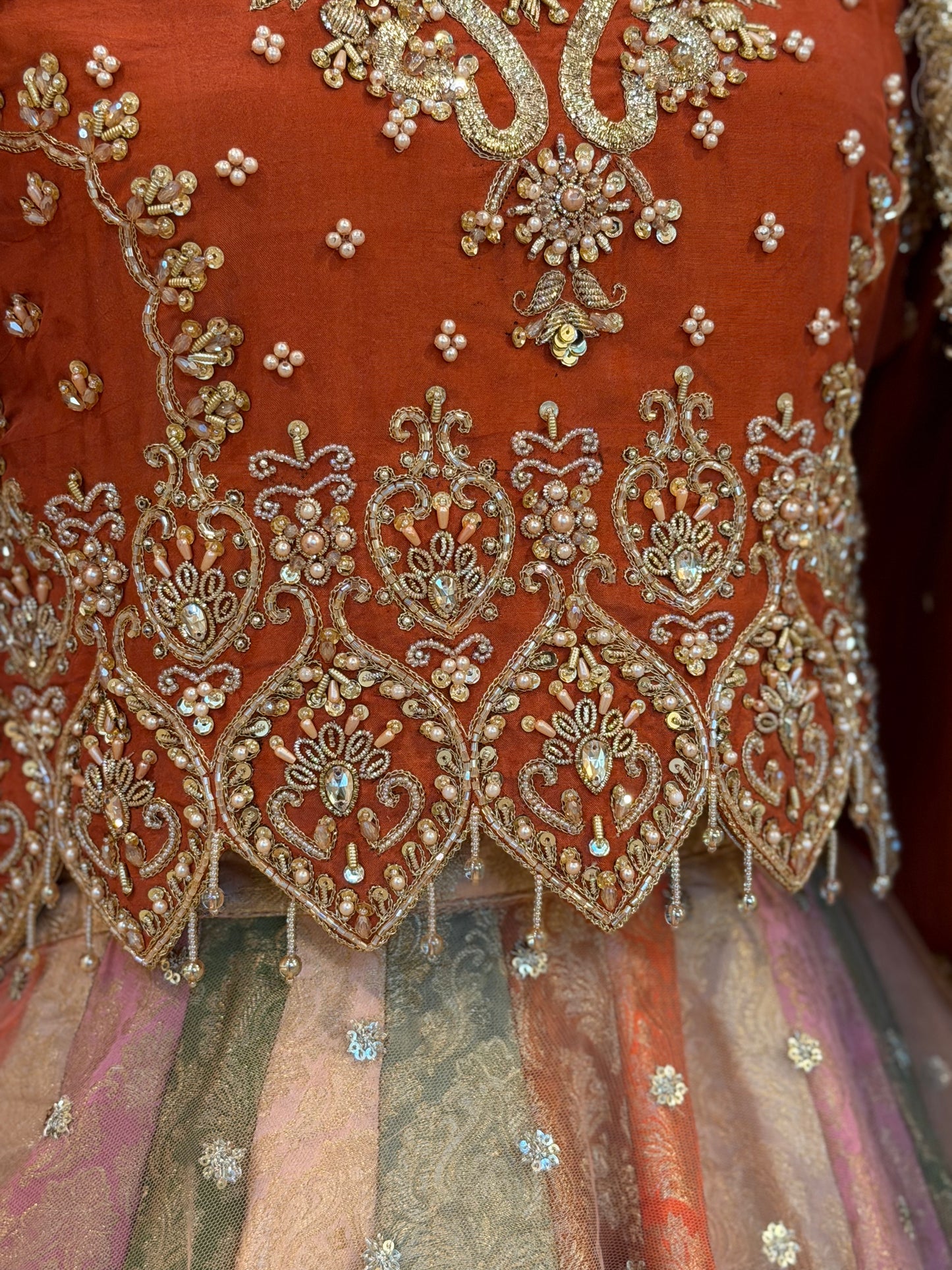 Satrangi Lengha - Rust Brown Zardosi Blouse