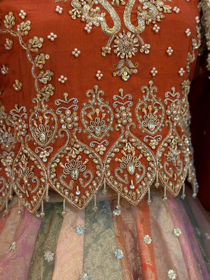 Satrangi Lengha - Rust Brown Zardosi Blouse