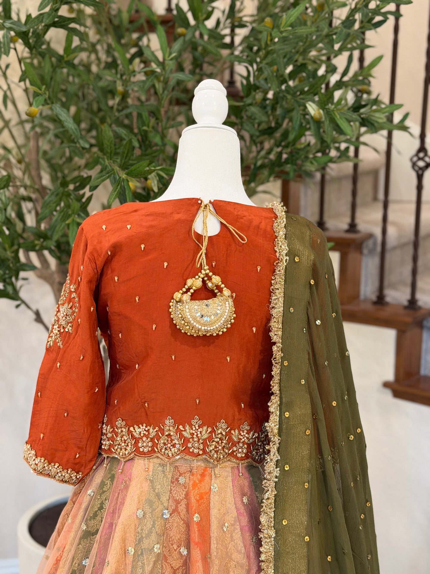 Satrangi Lengha - Rust Brown Zardosi Blouse