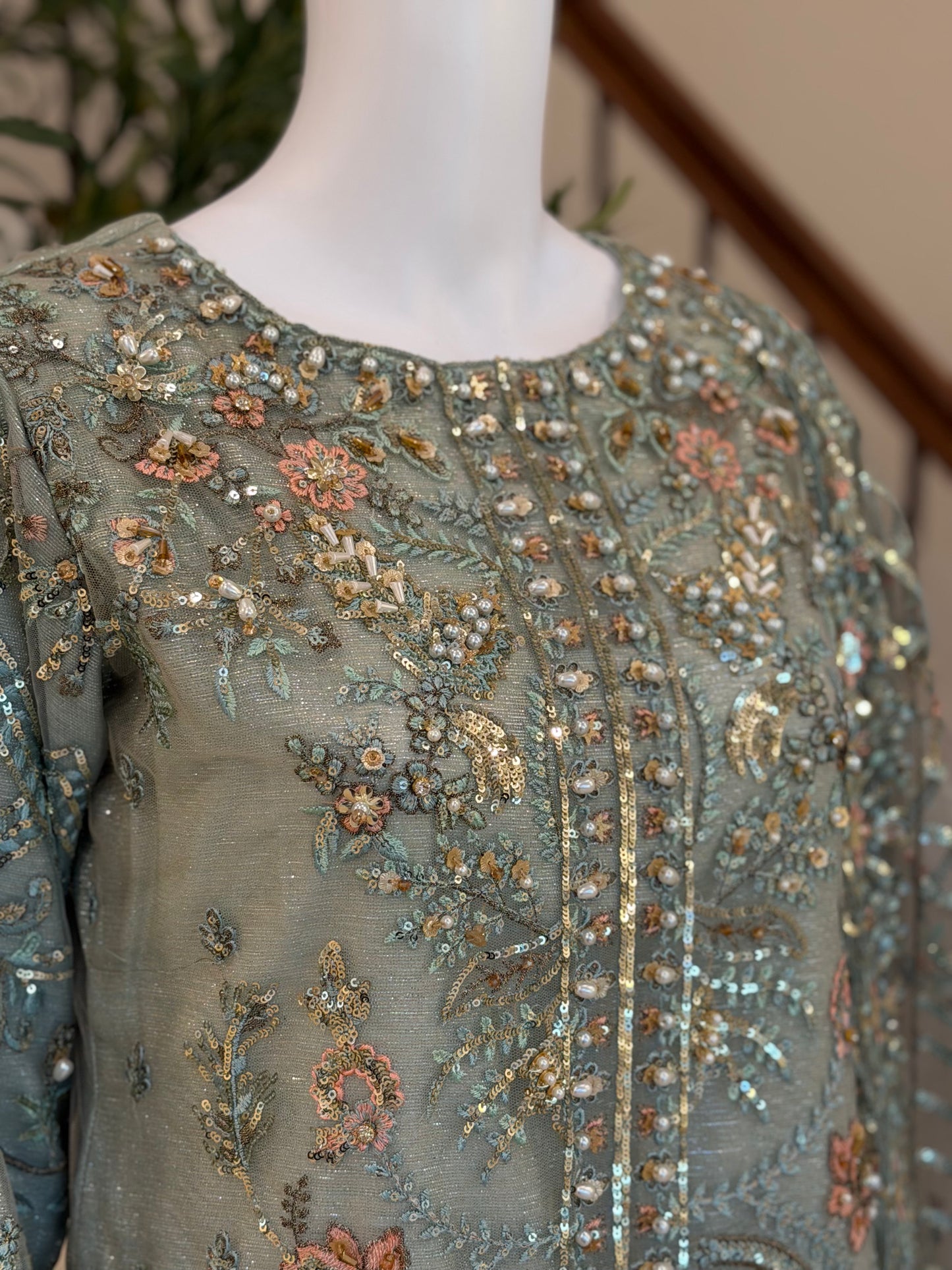 Dusty Teal Kameez with Plazzo