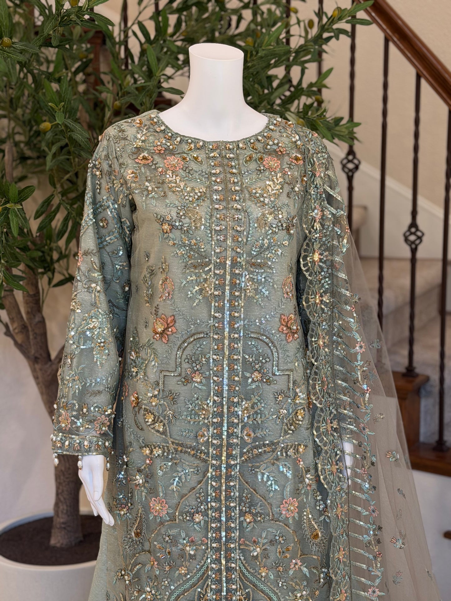 Dusty Teal Kameez with Plazzo