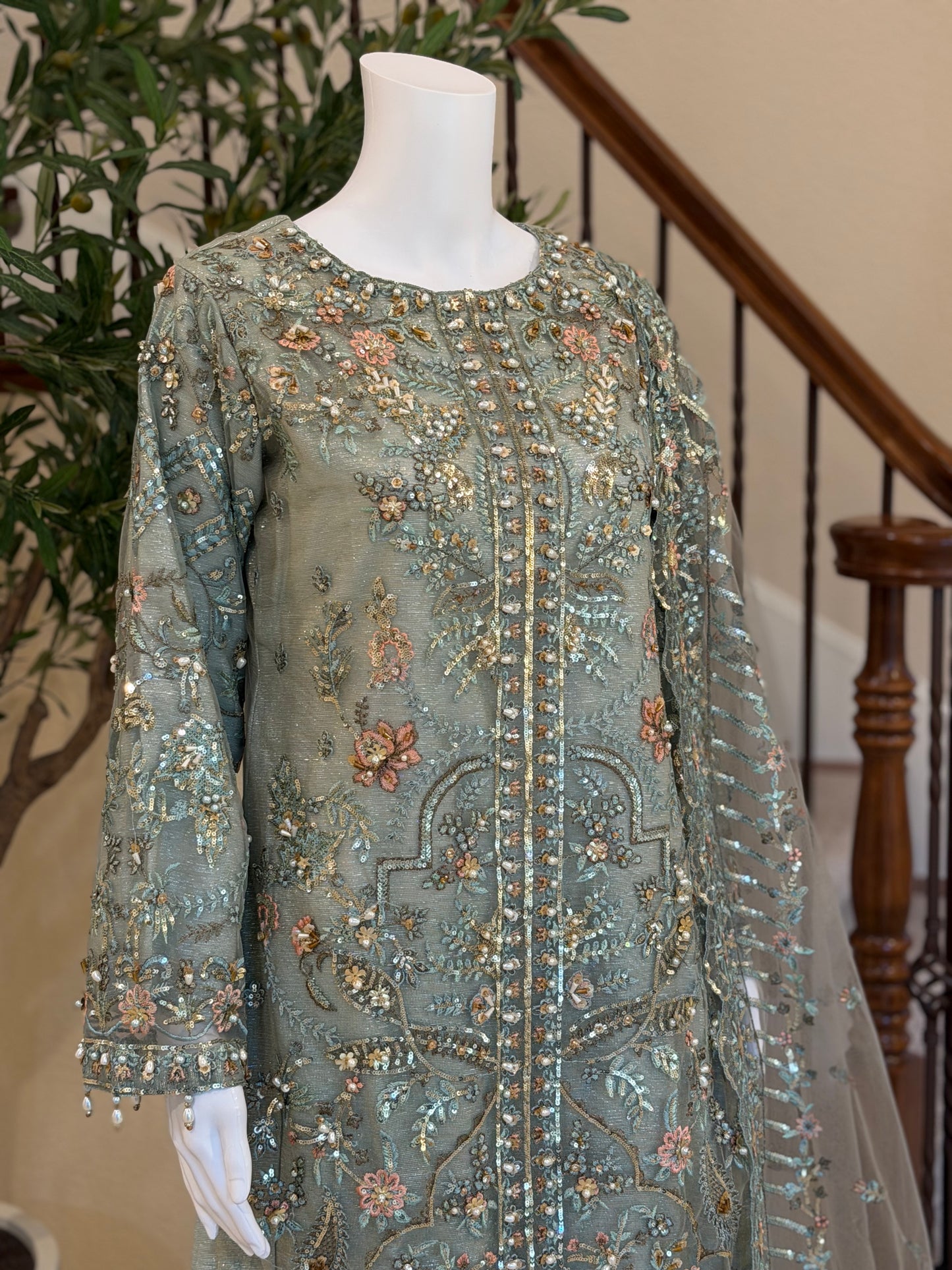 Dusty Teal Kameez with Plazzo