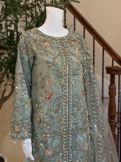 Dusty Teal Kameez with Plazzo